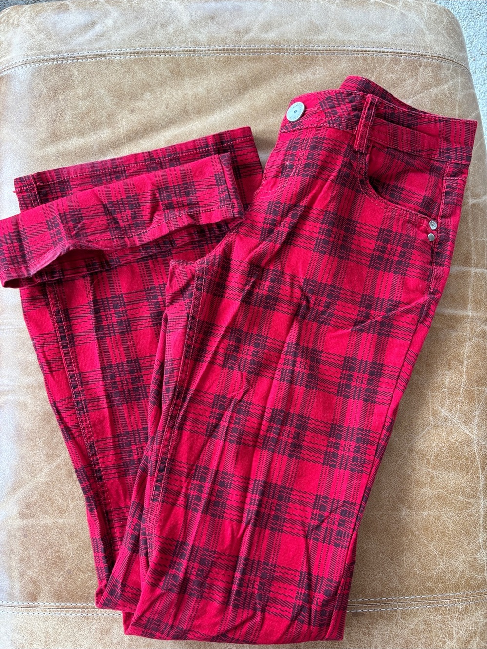 Almost Famous Red & Black Plaid Wide Leg Jeans